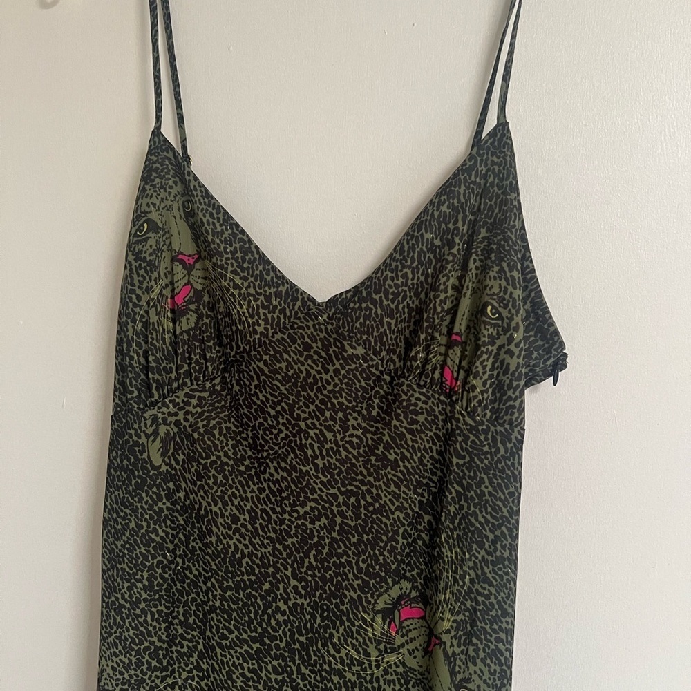 Betsey Johnson Addison Midi Green Leopard Midi Dress L - Picture 4 of 10